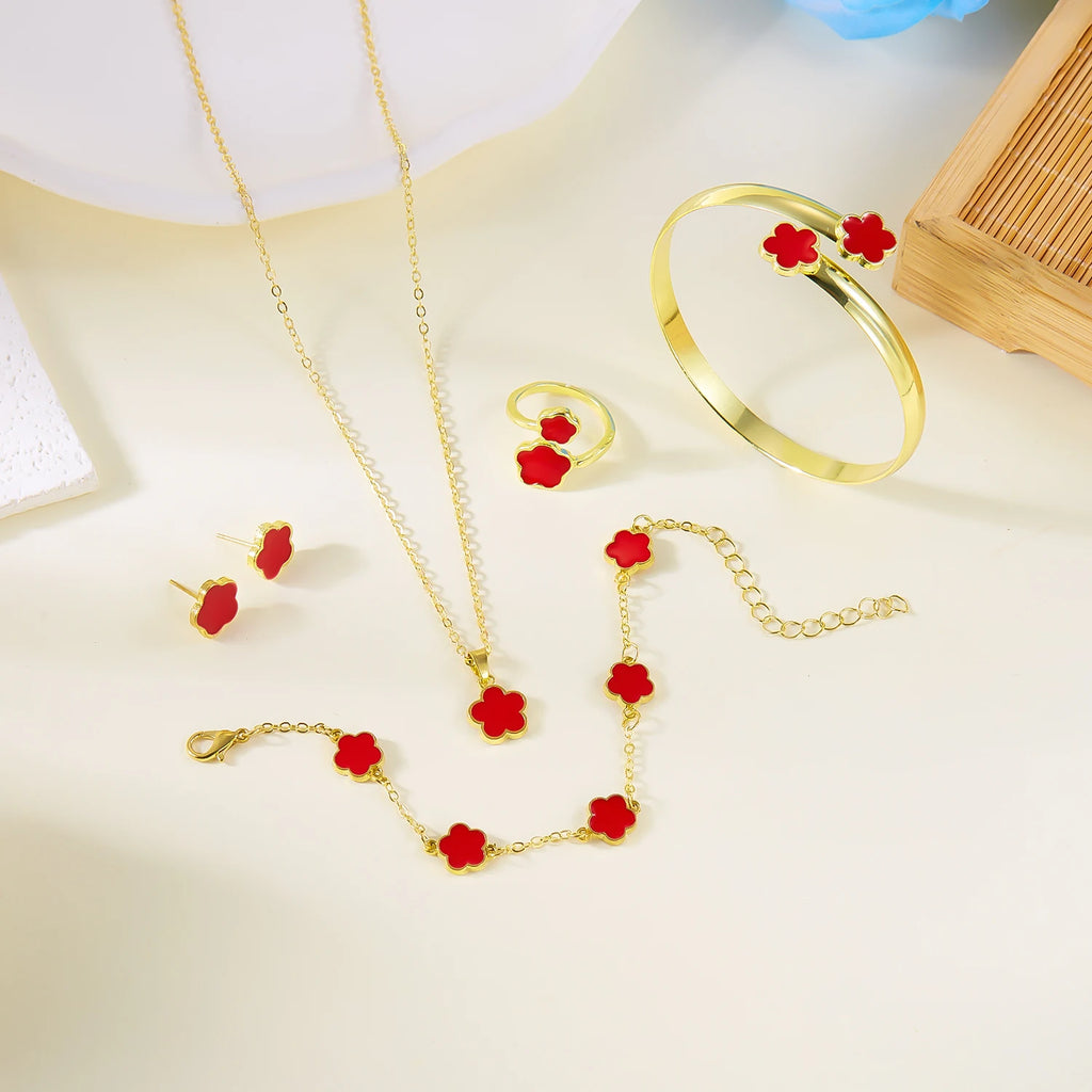 Blumenarmband, Halskette, Ohrringe und Ring-Set