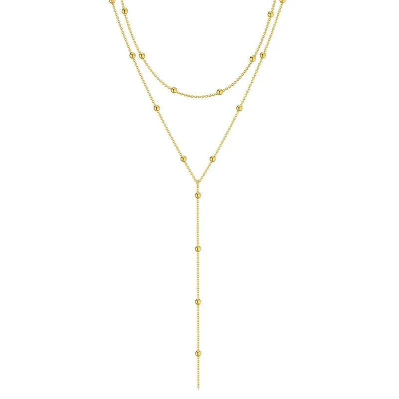 Collar Doble Capa Dorado con Cadena y Borlas