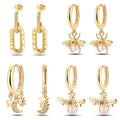 Pendientes Colgantes de Plata 925 con Abeja, Luna y Perla