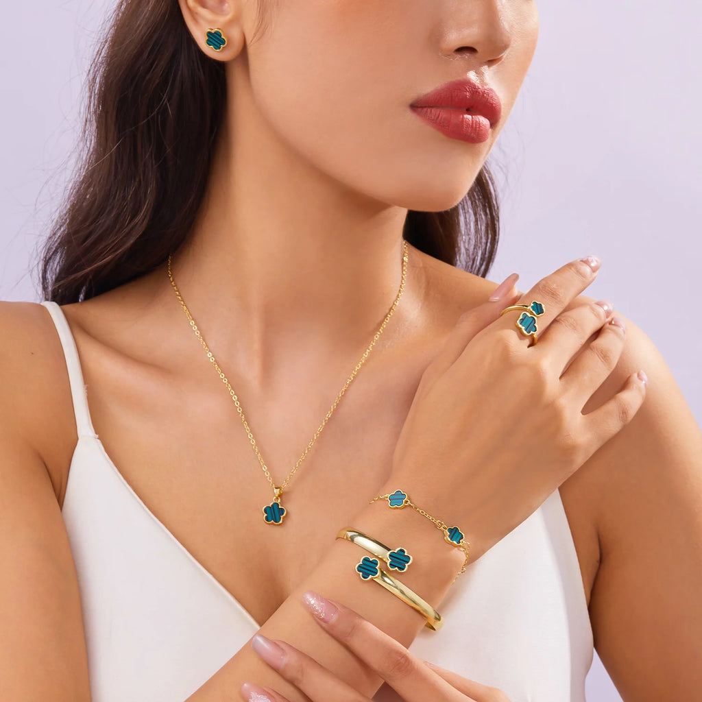 Blumenarmband, Halskette, Ohrringe und Ring-Set